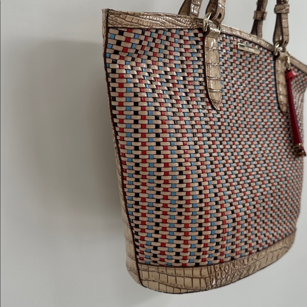 Brahmin Bowie Woven Tote Bag with Red Hanging Accent - Picture 3 of 12